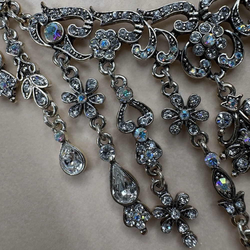 Kirks Folly Dream Mist Aurora Borealis Crystal Floral Dangle Bib Necklace w/Box - Picture 3 of 13